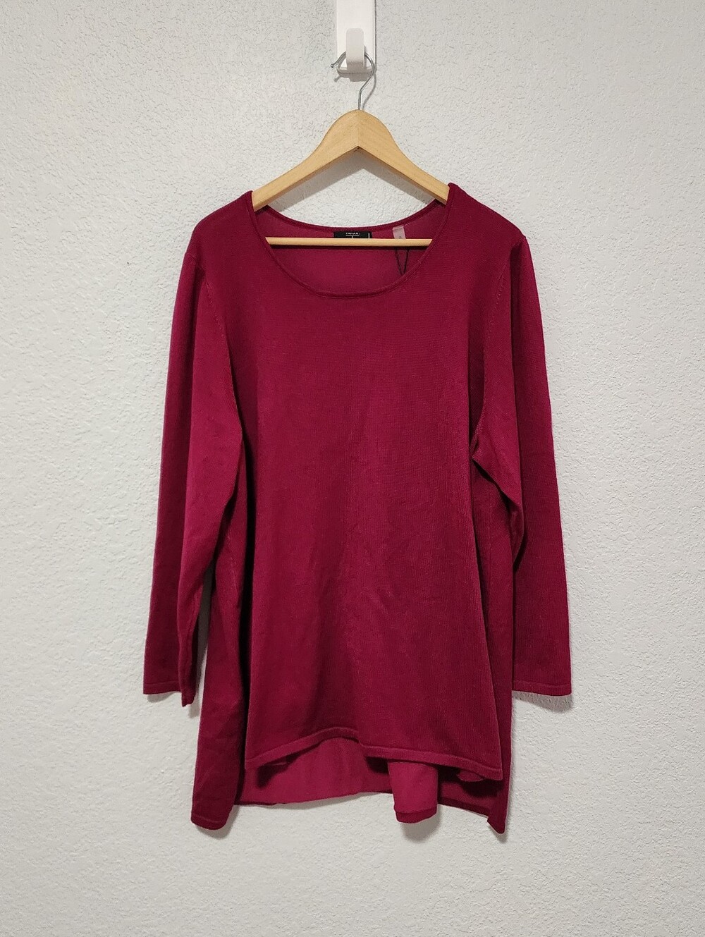 TAHARI Women Long Sleeve Knit Tunic Sweater Burgundy Relaxed Fit 2X NWT